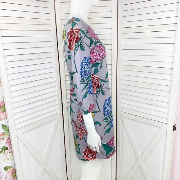 Boden Eliza Floral Bird Print Silk Blend Shift Tunic Dress Gray 4 - Picture 3 of 13